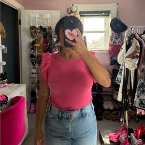 Better Be Fuchsia Ruffle Sleeve Bodysuit